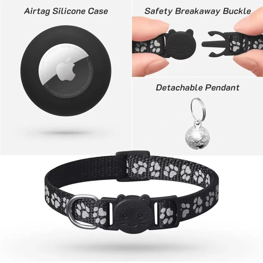 2 Pack Airtag Cat Collar Breakaway Bell Reflective Apple Airtag Compatible